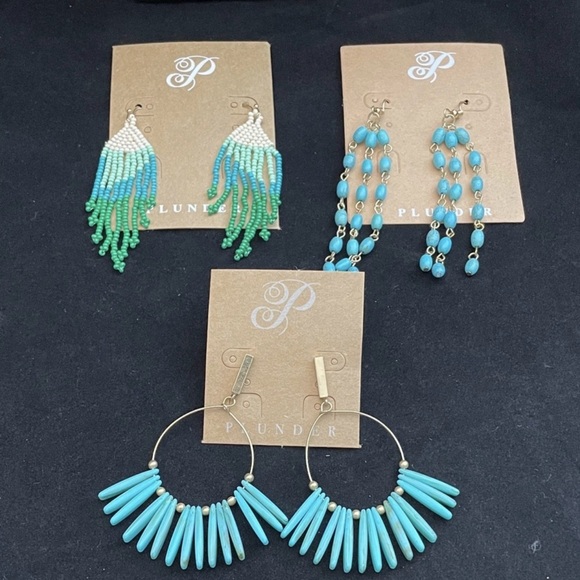 Plunder Jewelry - Plunder Turquoise and Green Beaded Fringe Earrings Trio